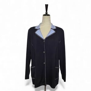 Misook Navy and Periwinkle Knit SweaterJacket